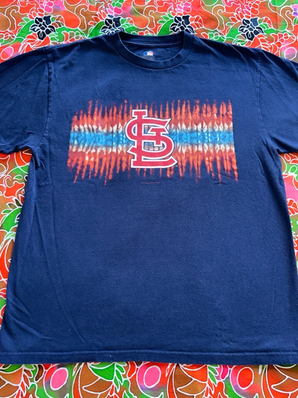 St. Louis Cardinals STL Navy blue Short Sleeve T-Shirt Tee tie dye L